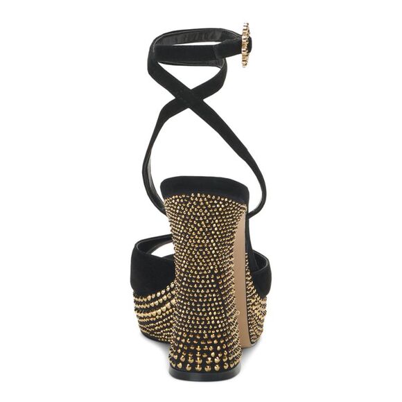 VINCE CAMUTO Womens Black Inna Round Toe Flare Leather Heeled Sandal 5.5 M - Picture 3 of 4